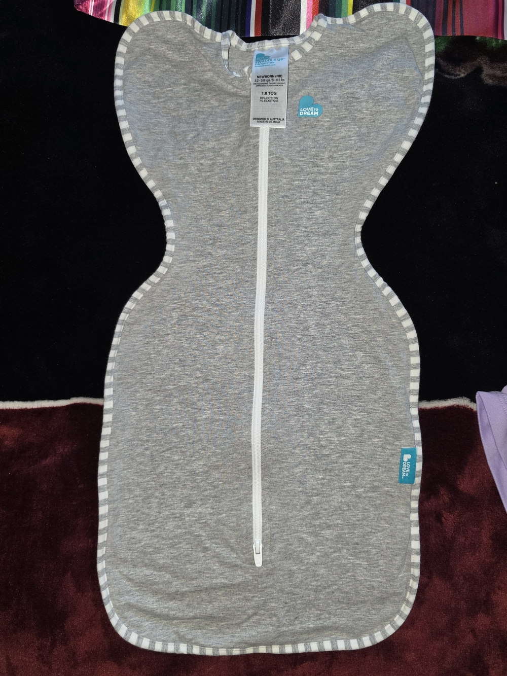 Love to Dream Grey Zip Swaddle Sack with White Trim